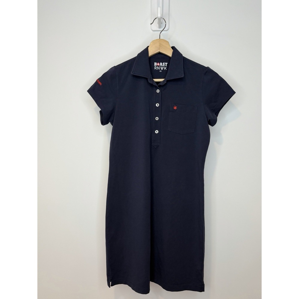 RNWK x BOAST Polo Dress Womens XS Navy Blue Golf Stretch Sporty Preppy Logo